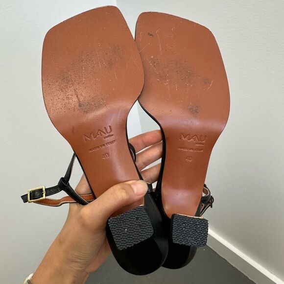Manu Atelier Butterfly T-strap Sandals Black Soft Square Toe Heel Size 40 - Picture 6 of 6